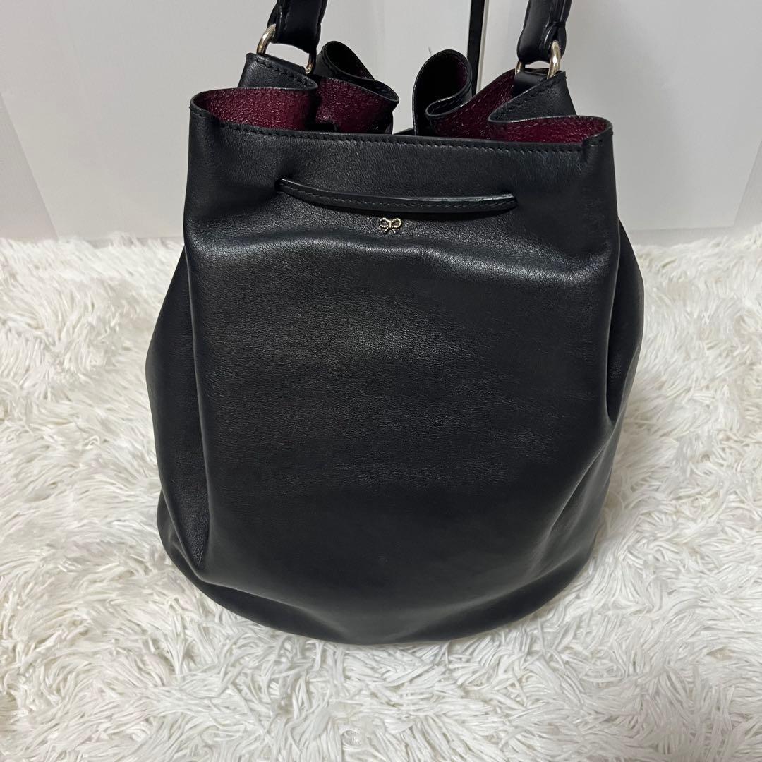 【定価15万円】アニヤハインドマーチ 巾着バッグ ブラック レザー