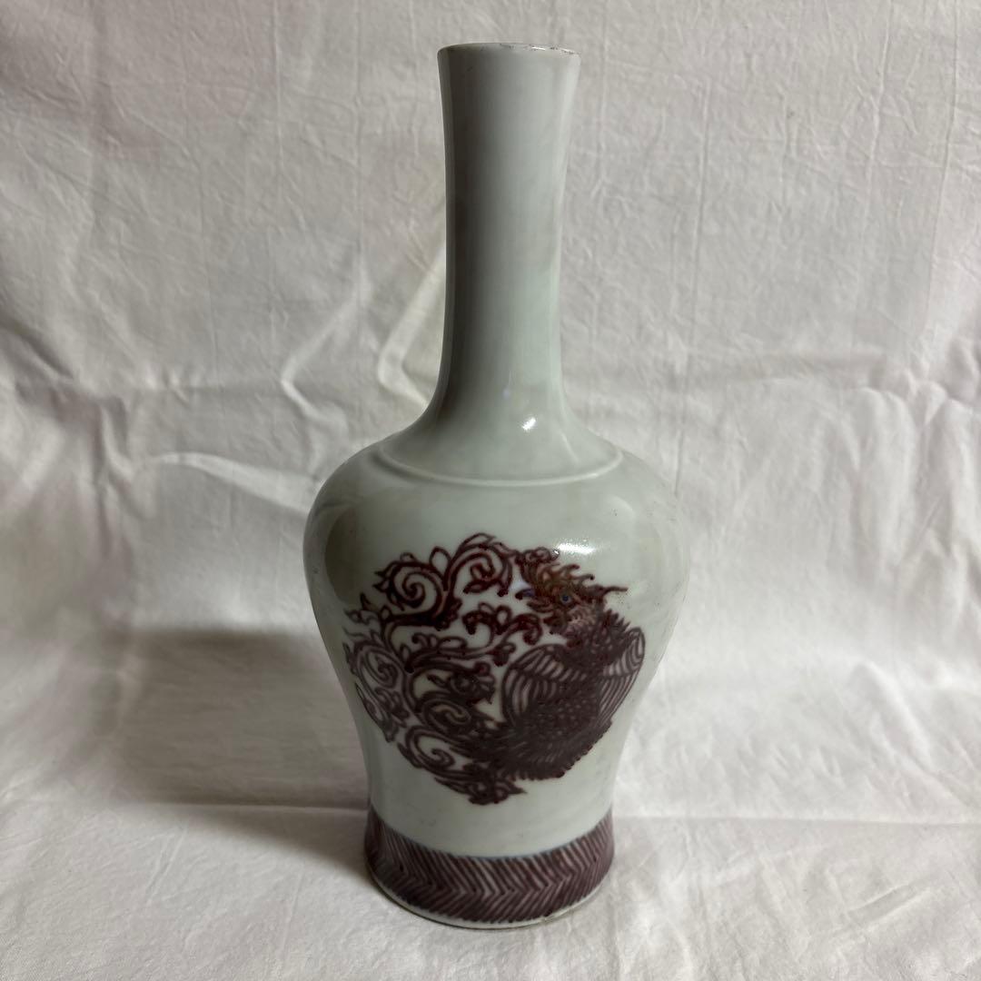 大清康熙年製 辰砂鳳凰紋瓶