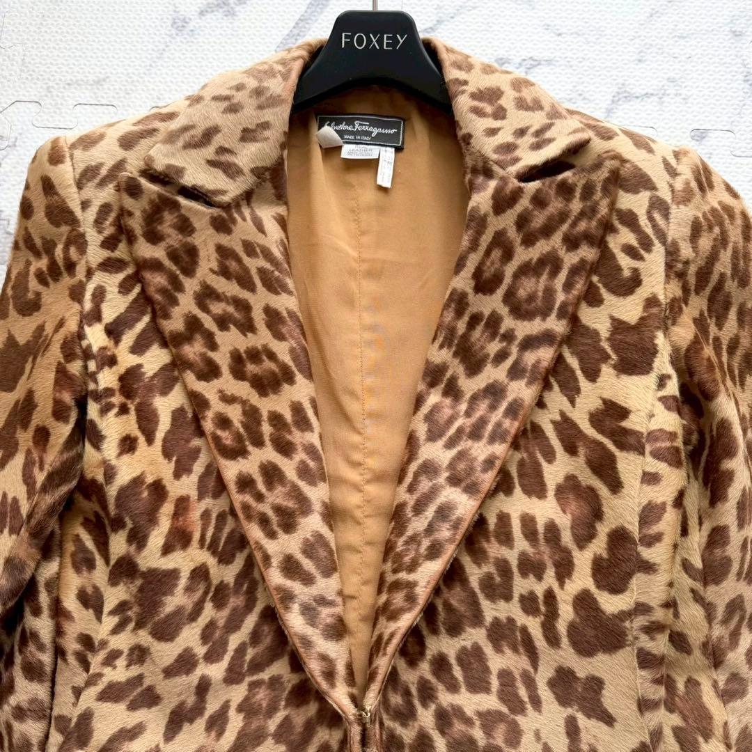 美品✨サルヴァトーレフェラガモ レオパード柄 ハラコ 本革 テーラードジャケット