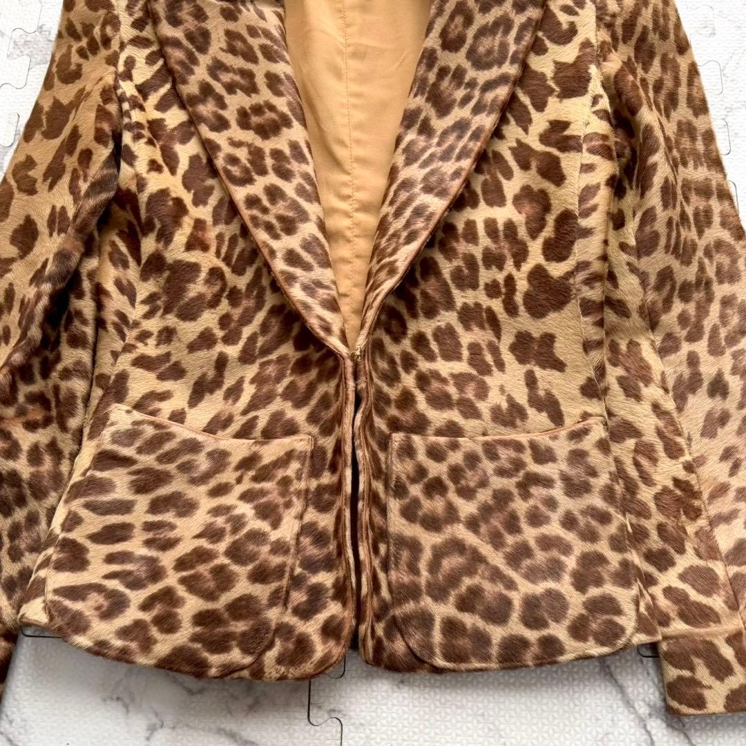 美品✨サルヴァトーレフェラガモ レオパード柄 ハラコ 本革 テーラードジャケット