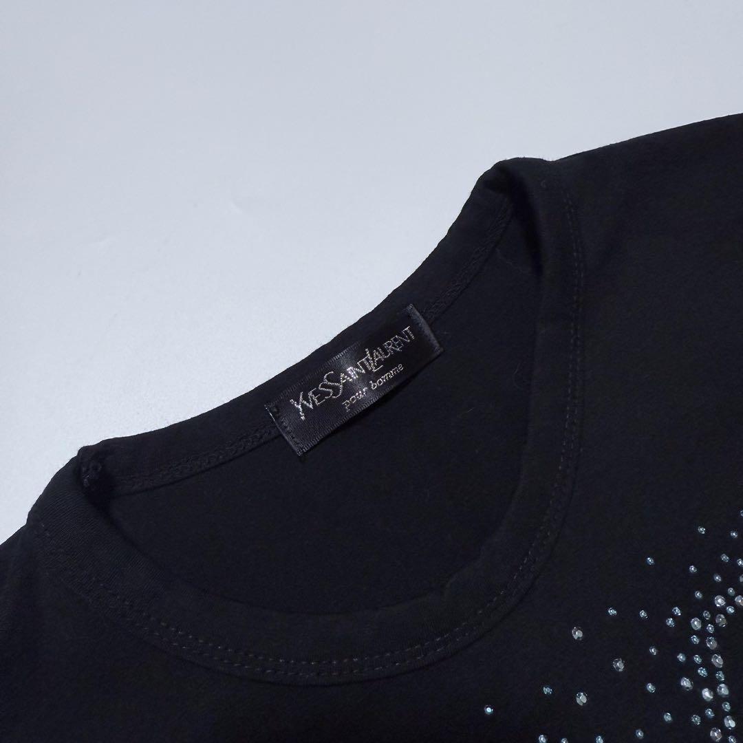 【YSL】イヴ・サンローラン ラインストーン Tシャツ ピチT Y2K チビT