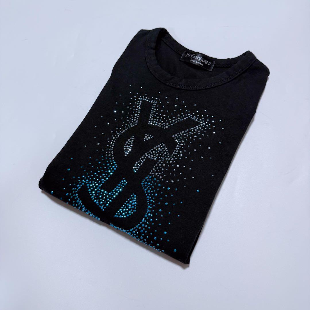 【YSL】イヴ・サンローラン ラインストーン Tシャツ ピチT Y2K チビT