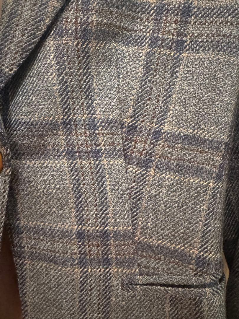 水色 チェック柄 テーラード　スーツ