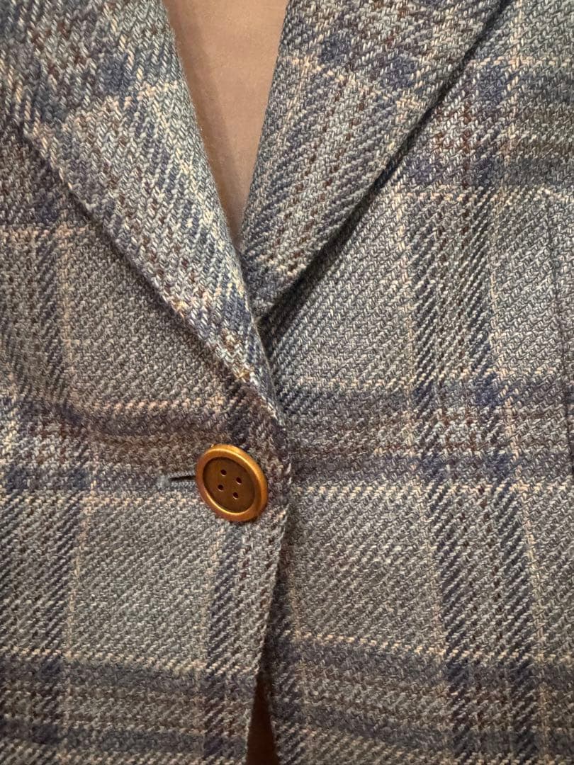 水色 チェック柄 テーラード　スーツ