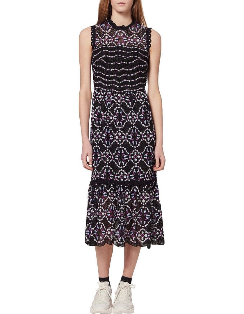 新品sandro PARISサンドロ　総レース刺繍フリルロングワンピースドレス