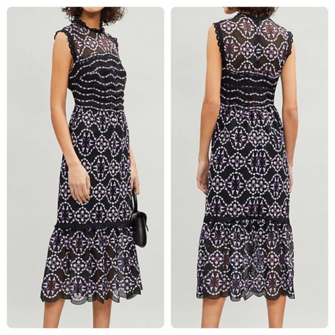 新品sandro PARISサンドロ　総レース刺繍フリルロングワンピースドレス