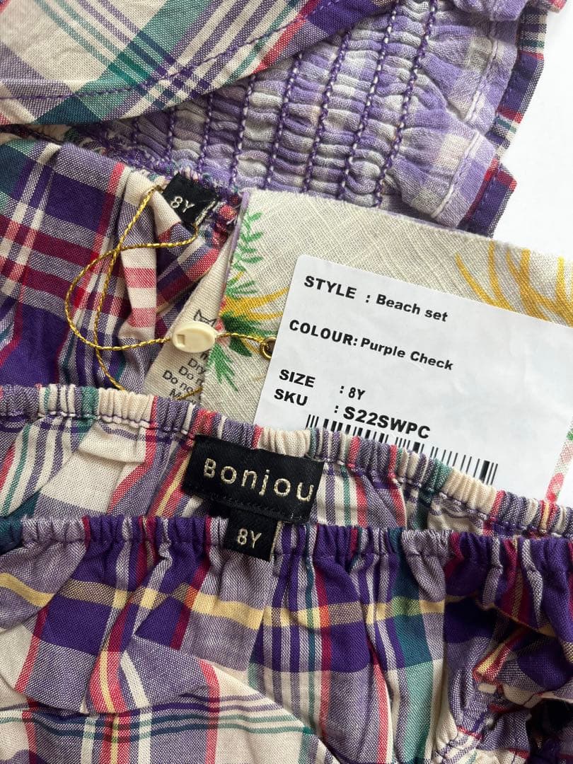 Bonjour ビーチセット 8Y パープルチェック