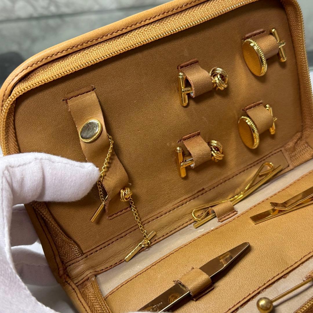 90s クリスチャンディオール ネクタイピン カフス ポーチ レザー 本革