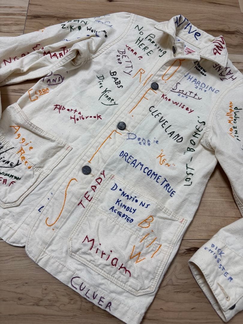 DENIMDUNGAREE カラフルラクガキハンド刺繍錆加工ボタンジャケット