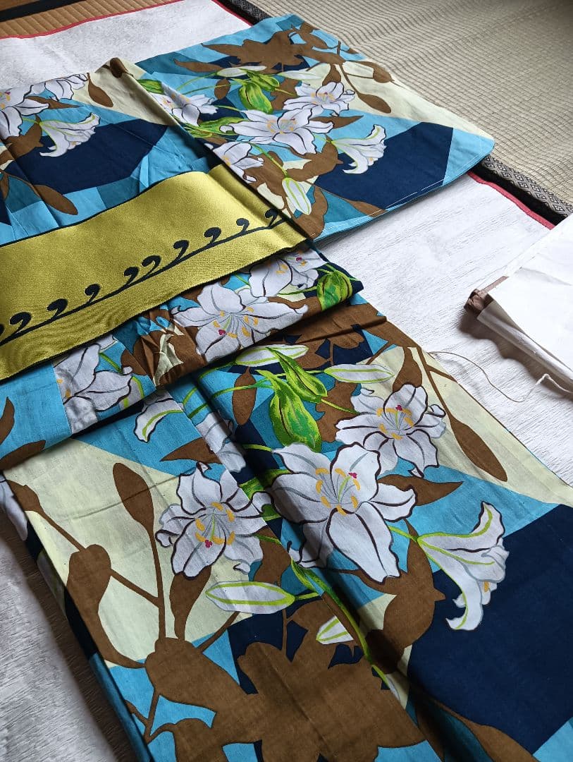 HATA TOKI(羽田登喜男の孫)浴衣、帯、手描き扇子一式　未着用 保管品