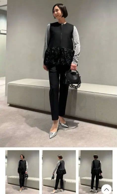 ユナイテッドアローズ フラワー サテン コンビ ベスト ブラック