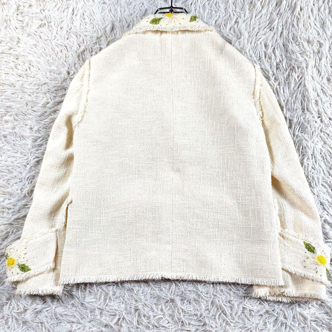 モスキーノ ビーズ 装飾ビジュー デカボタン 短丈 ツイードテーラードジャケット