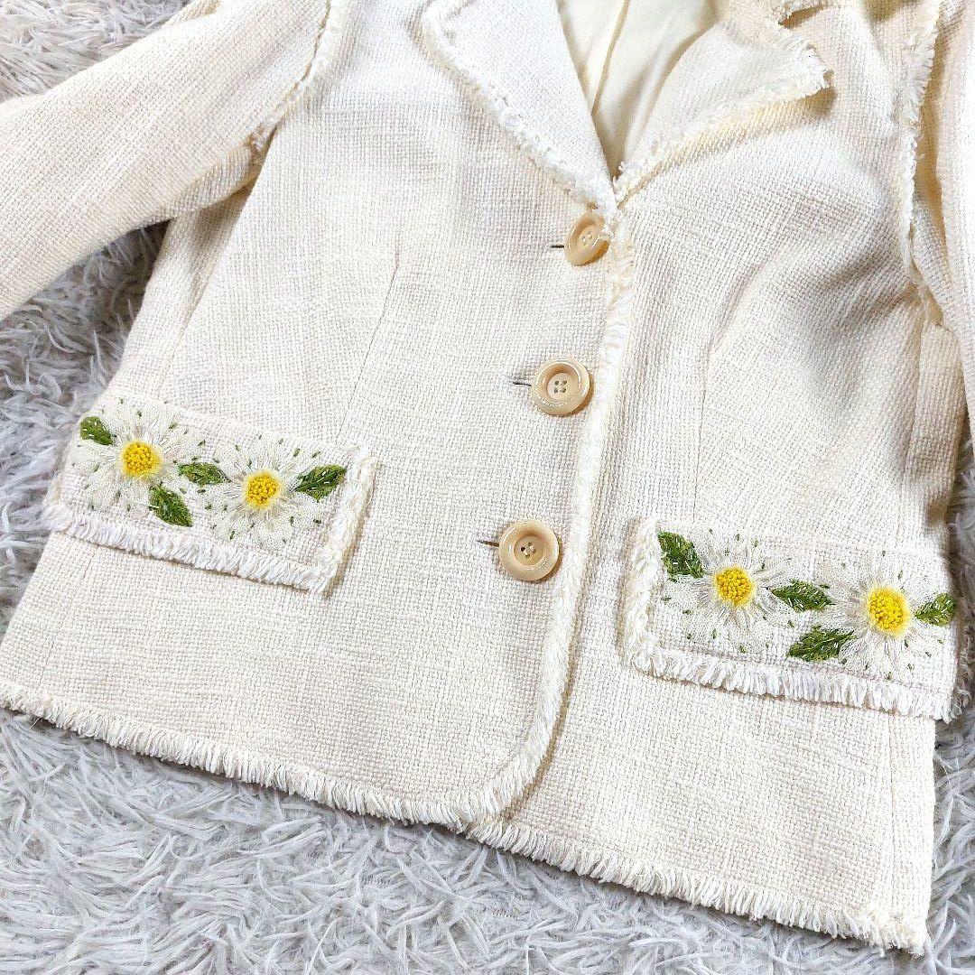 モスキーノ ビーズ 装飾ビジュー デカボタン 短丈 ツイードテーラードジャケット