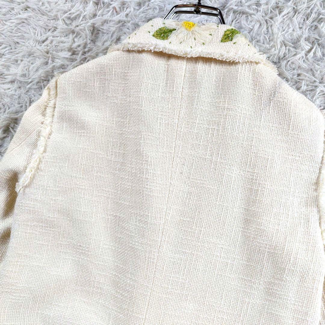 モスキーノ ビーズ 装飾ビジュー デカボタン 短丈 ツイードテーラードジャケット