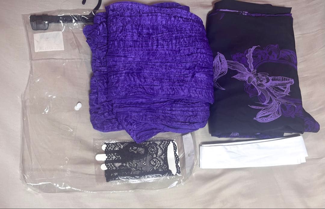 REFLEM【レフレム】総柄浴衣 黒 (浴衣・帯・腰紐・手袋4点セット)