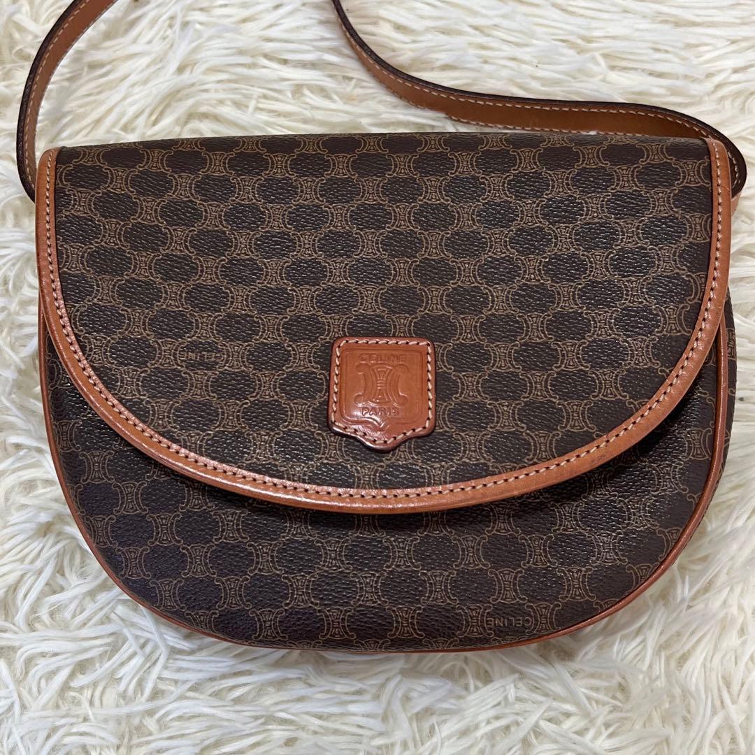 【極美品】セリーヌ ショルダーバッグ マカダム柄 フラップ PVC ブラウン