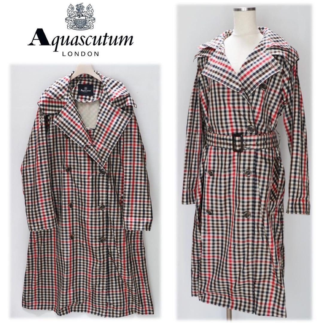 《アクアスキュータム》新品 クラブチェック ダブルレインコート M～L