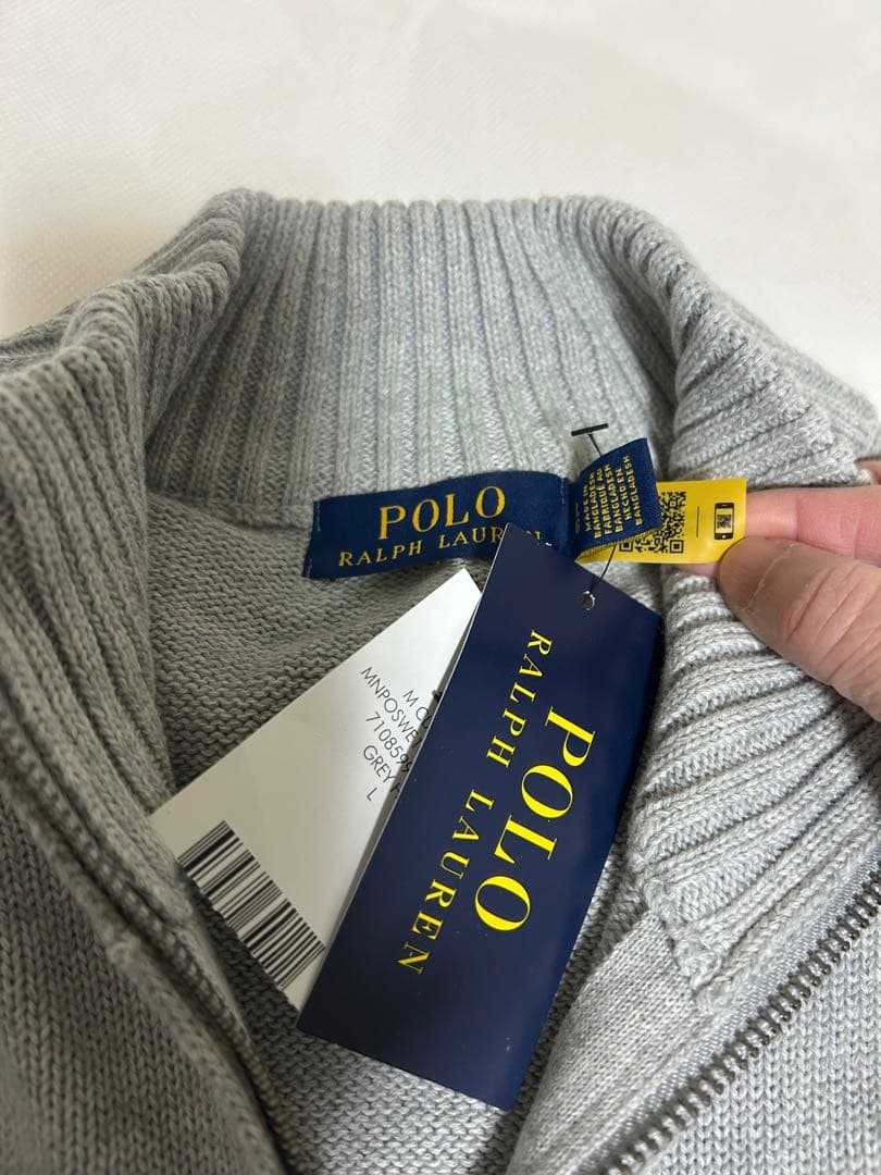 新品タグ付き　ポロラルフローレン　コットンハーフジップセーター グレーL