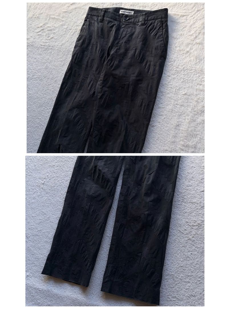 【90s】イッセイミヤケ スラックス パンツ 3Dパターン 総柄 立体 ブラック