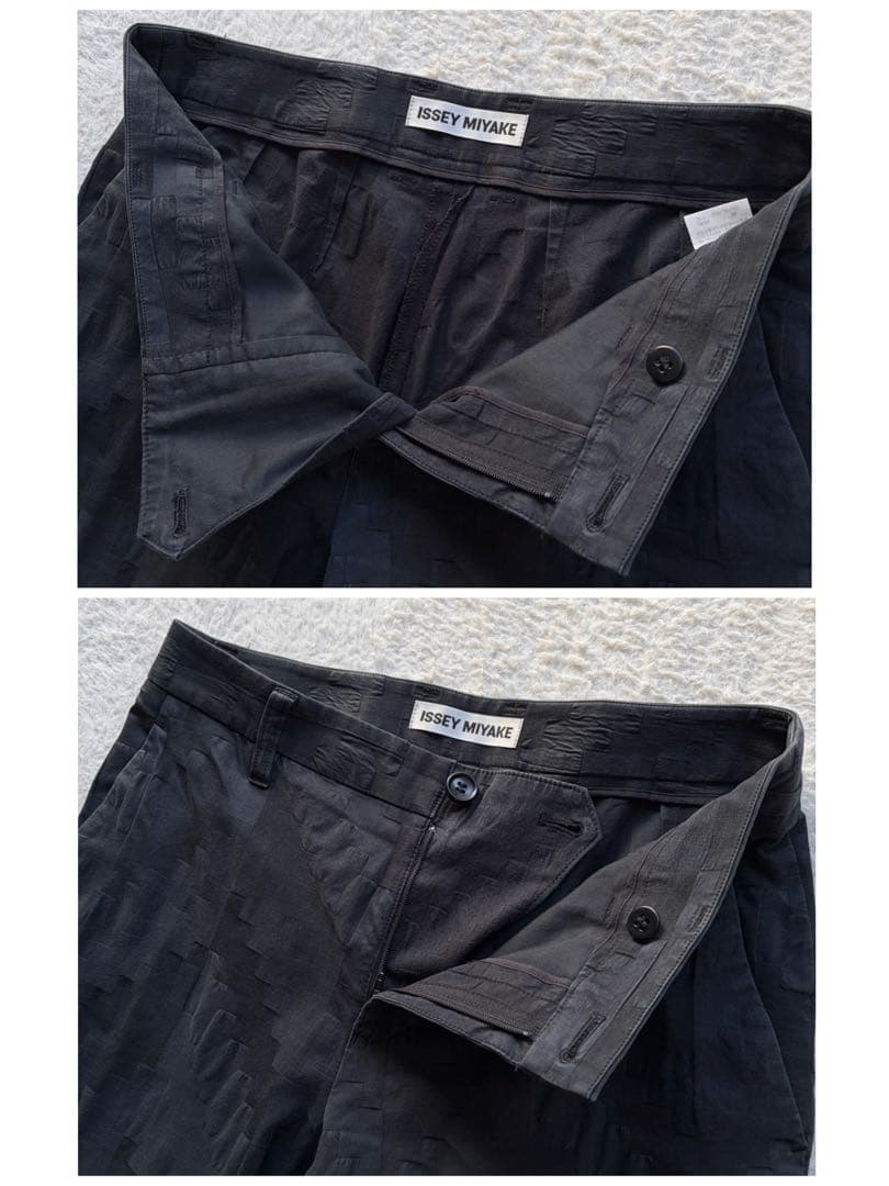 【90s】イッセイミヤケ スラックス パンツ 3Dパターン 総柄 立体 ブラック