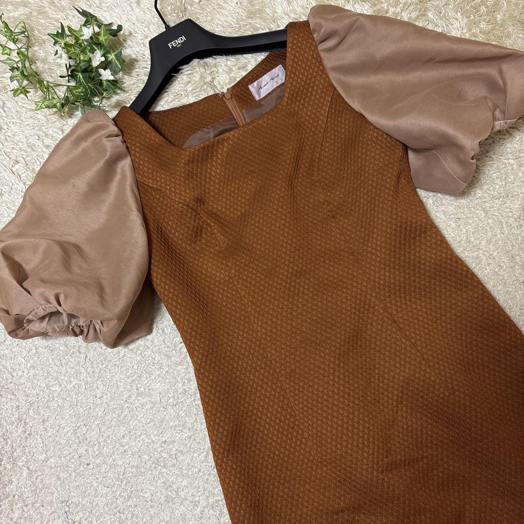 AIMER ジャカード×オーガンジーボリュームスリーブタイト　パーティードレス