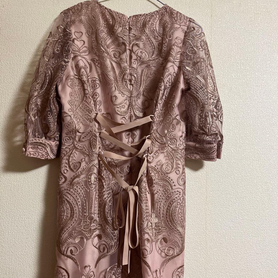 haremode 刺繍レース バックリボン タイトドレス