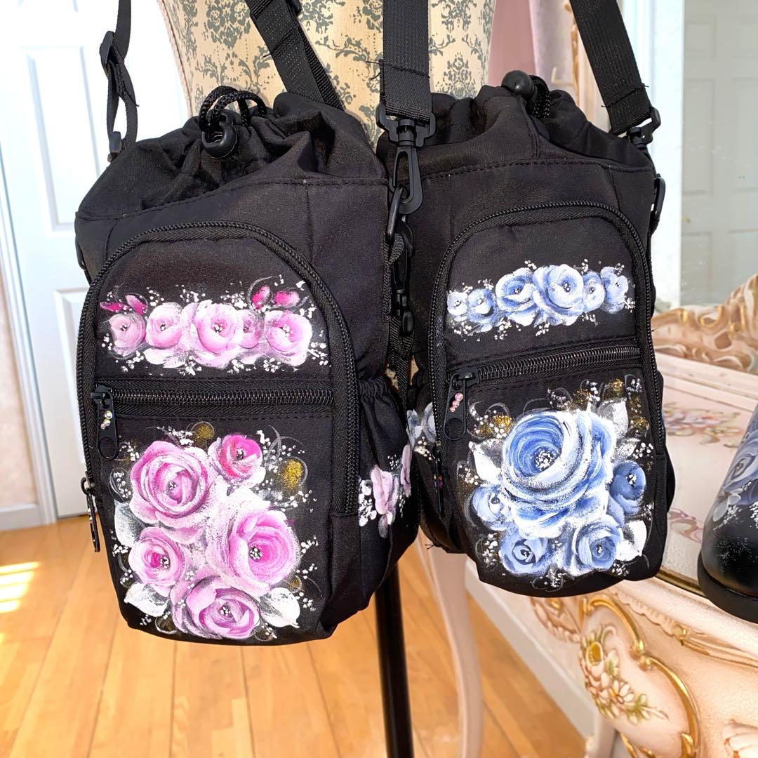 スマホ水筒ショルダー　サンダル　薔薇　手描き　トールペイント