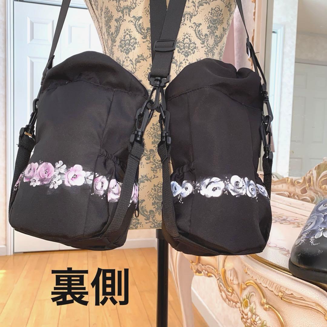 スマホ水筒ショルダー　サンダル　薔薇　手描き　トールペイント