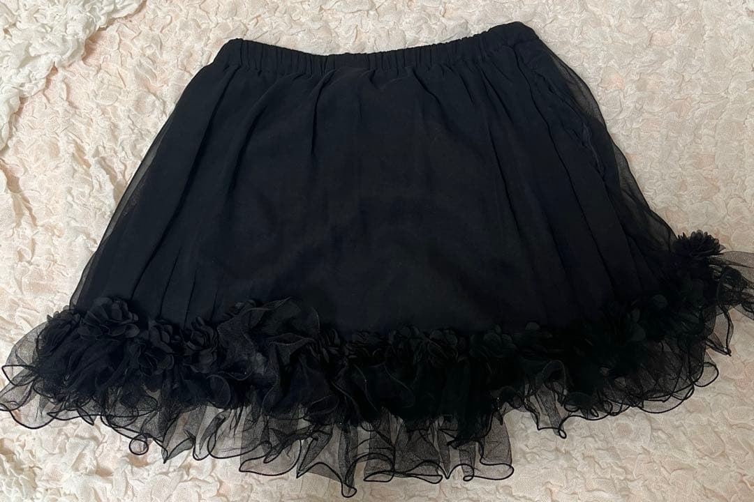 コムデギャルソンリメイク フリル付き黒シフォンミニスカート