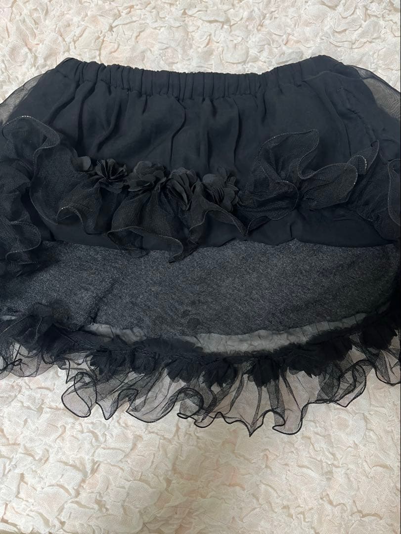 コムデギャルソンリメイク フリル付き黒シフォンミニスカート