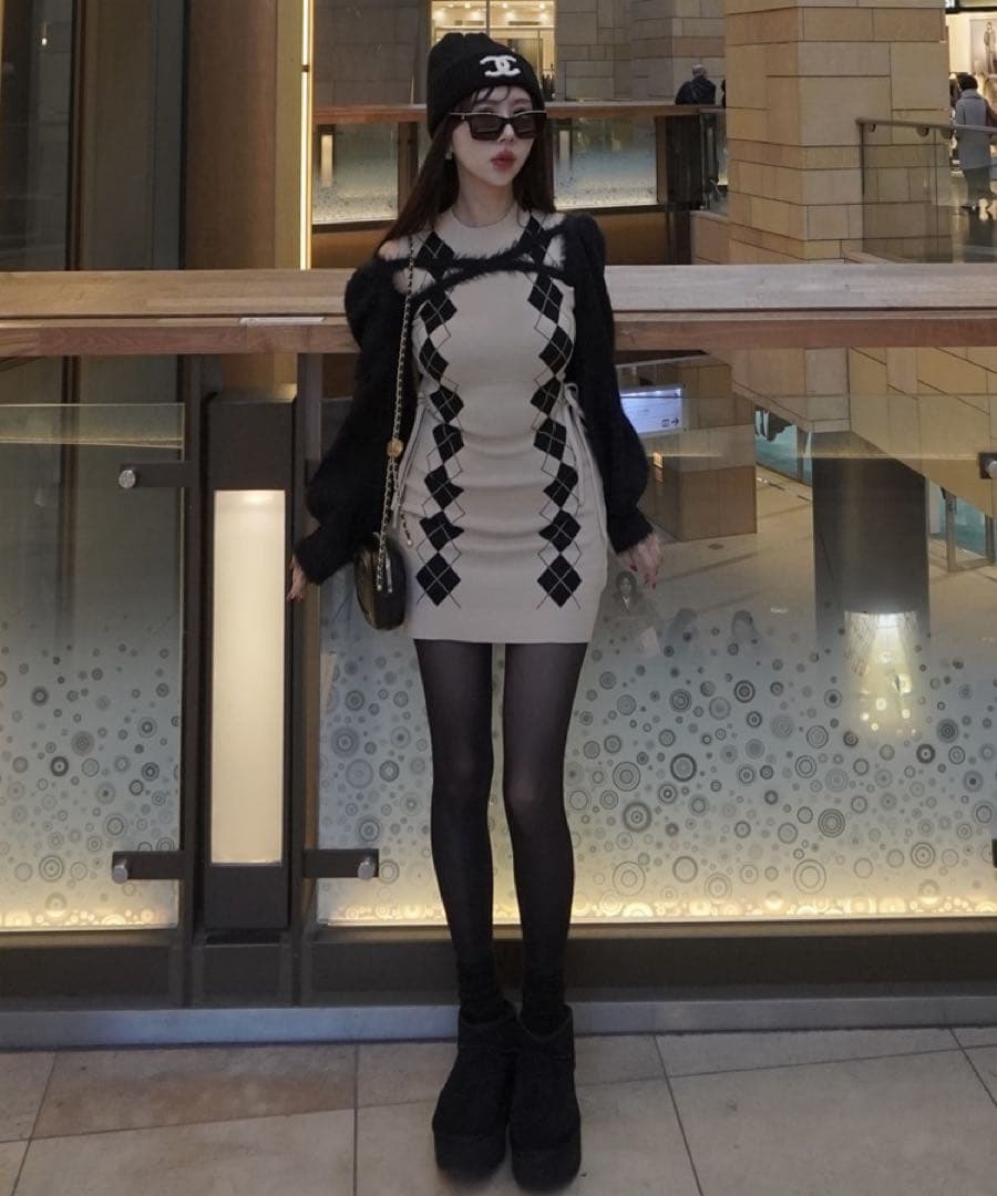 アーガイルリボンワンピ×2way カーディガンセット♡