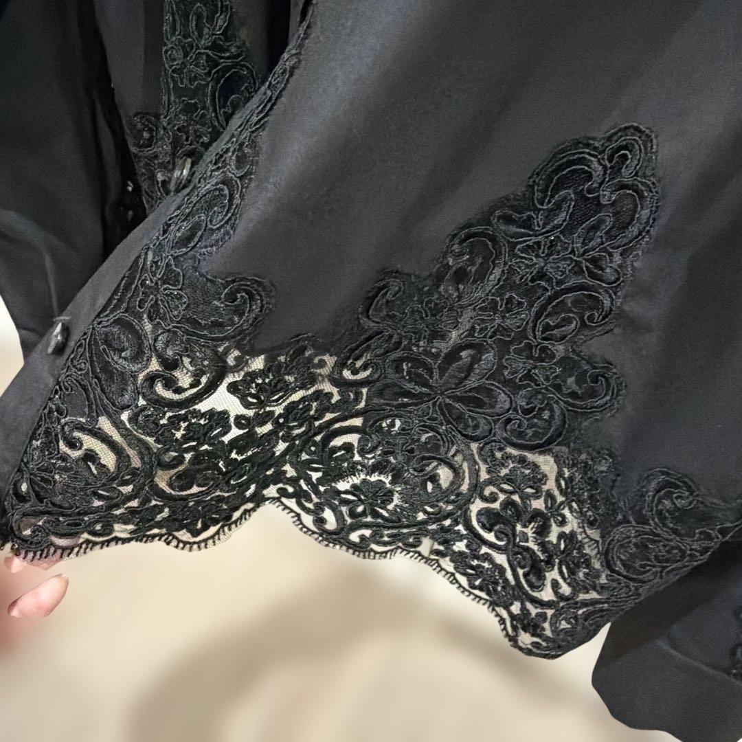 アナイ　レース装飾 黒 長袖シャツ