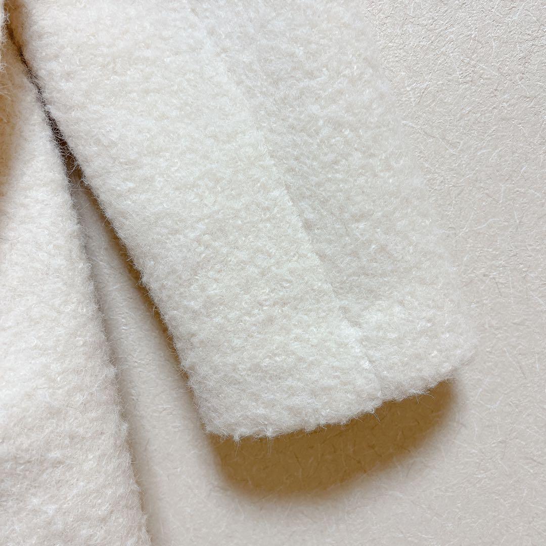 美品　ZARA ザラ　ブークレダブルブレストミディ丈コート　S ホワイト　白