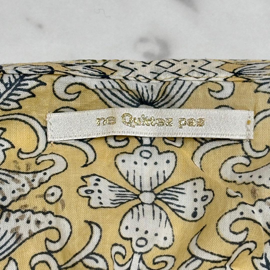 美品 ヌキテパ バンダナパターン スキッパーブラウス チュニック丈 総柄 黄