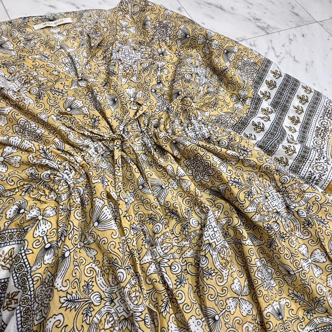 美品 ヌキテパ バンダナパターン スキッパーブラウス チュニック丈 総柄 黄
