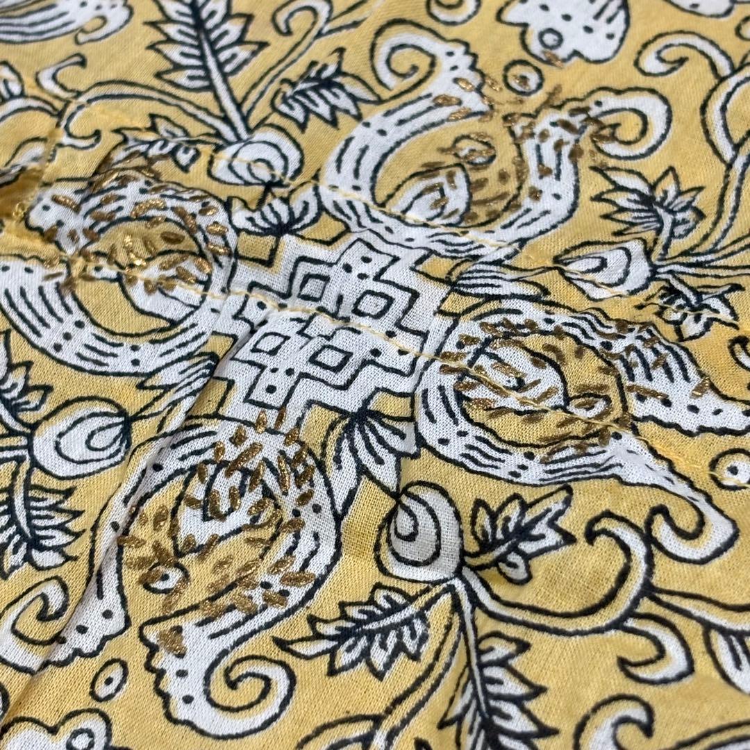 美品 ヌキテパ バンダナパターン スキッパーブラウス チュニック丈 総柄 黄