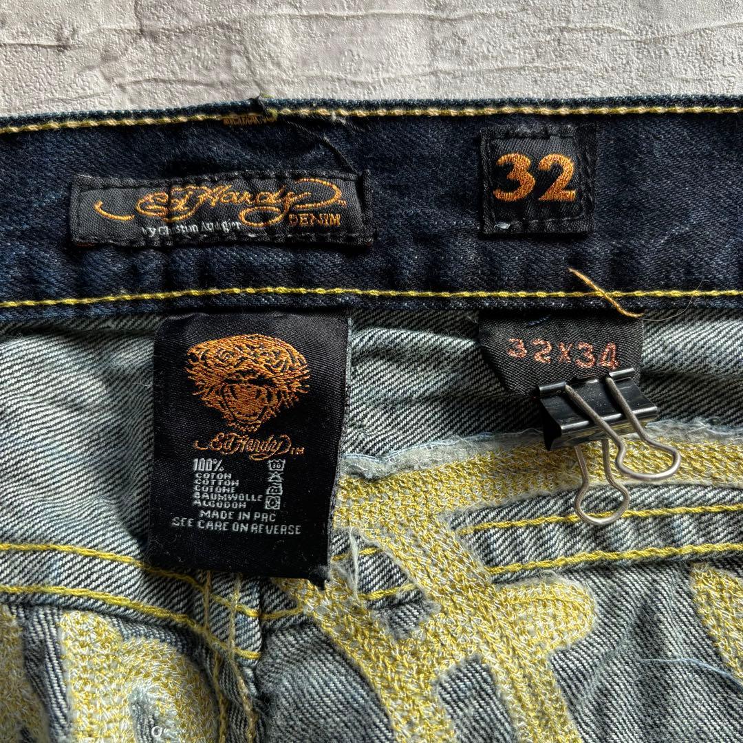 Ed Hardy タイガー刺繍 ウォッシュ加工 デニムパンツ 32×34 美品