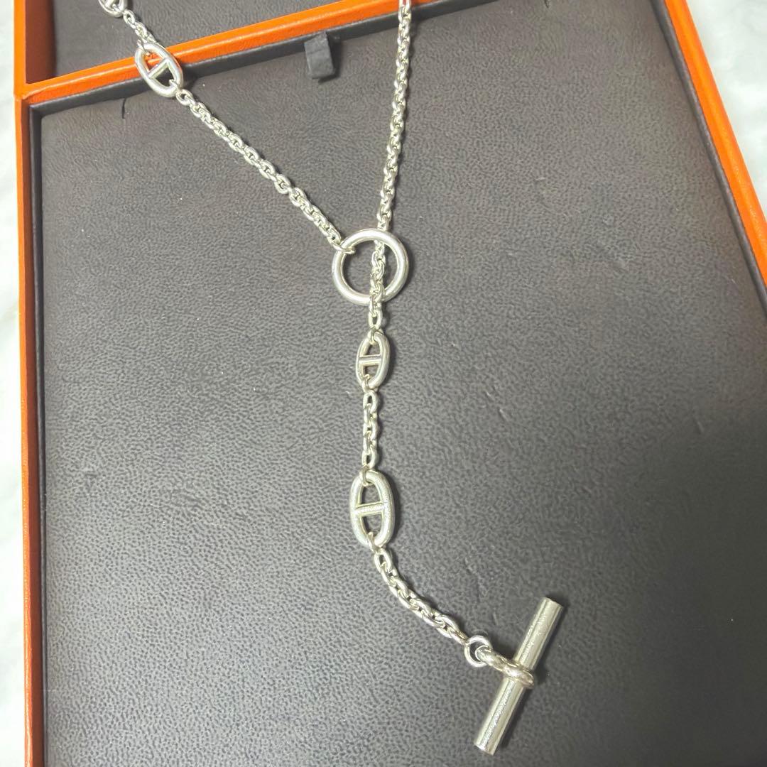 HERMES シルバー ロングネックレス　シェーヌダンクル80センチ