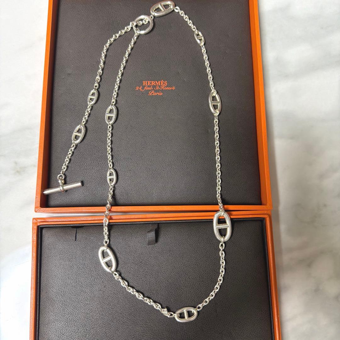HERMES シルバー ロングネックレス　シェーヌダンクル80センチ