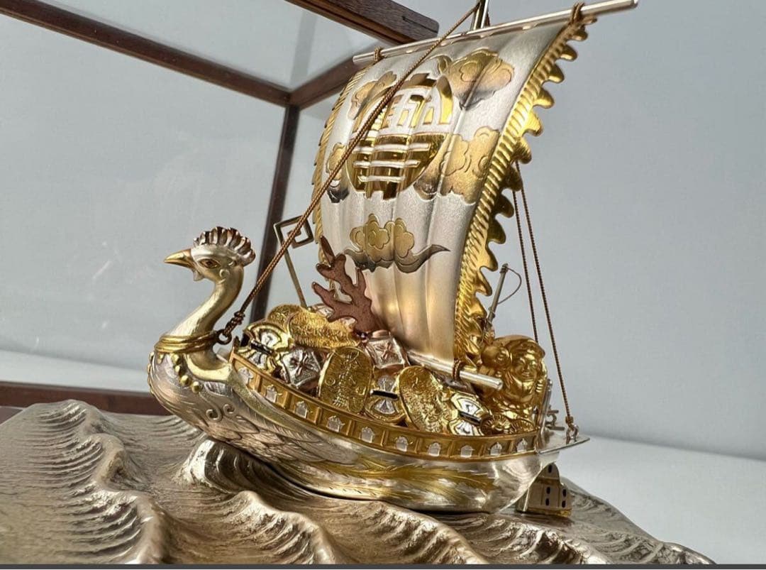 武比古作 宝船 置物 銀製 アンティーク オブジェ 縁起物 インテリア