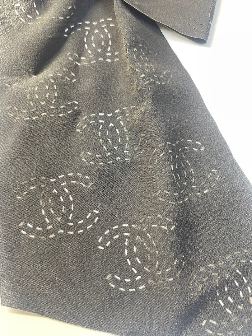 CHANEL23Bココステッチ総柄シフォンリボン付バレッタ