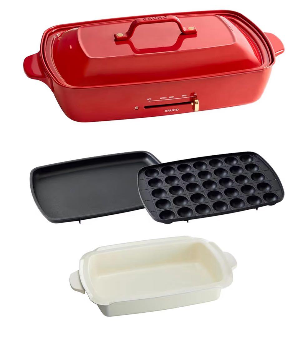 新品 BRUNO ホットプレート グランデサイズ レッド深鍋 ホワイトレシピ付き