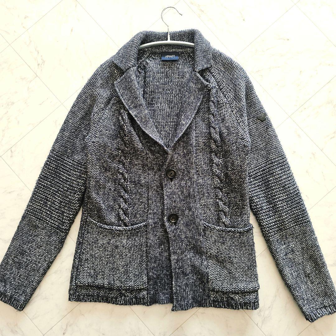 ARMANI JEANS ケーブル編み ワッフル ニット テーラードジャケット