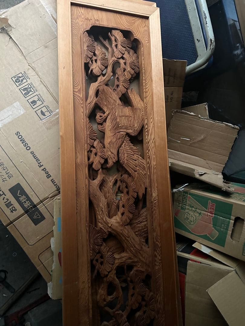欄間　彫刻　昭和レトロ　２枚セット　 アンティーク　古民家　伝統工芸品