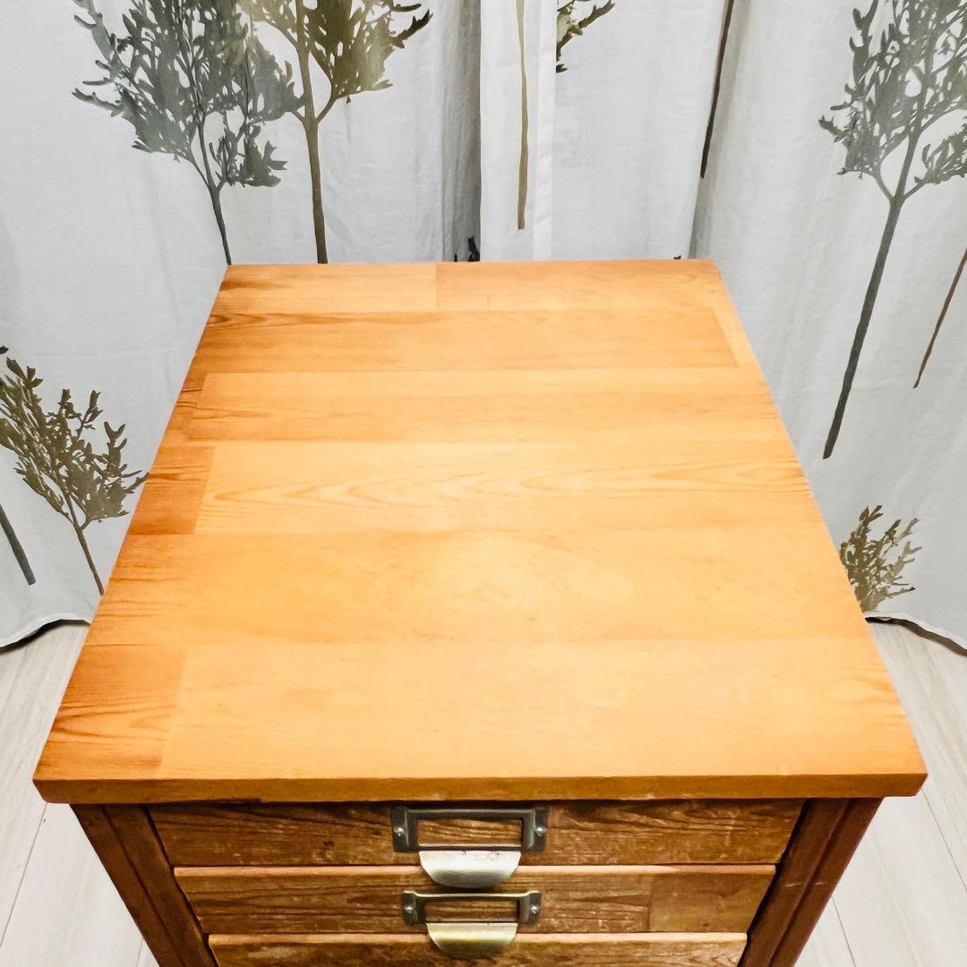 アンティーク調 木製多段チェスト（4段/キャスター付）天然木 道具入れ 書類棚