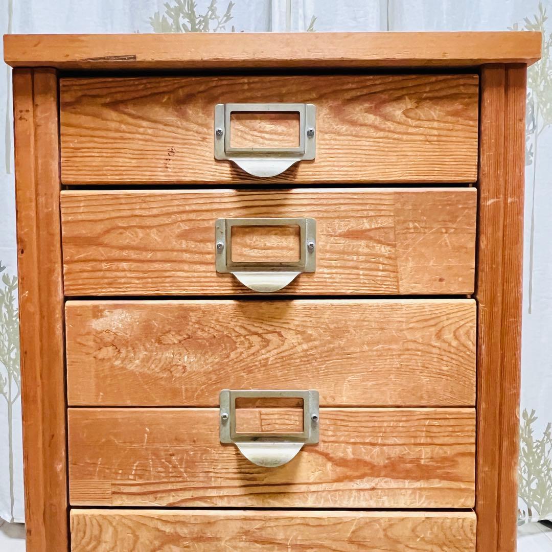 アンティーク調 木製多段チェスト（4段/キャスター付）天然木 道具入れ 書類棚