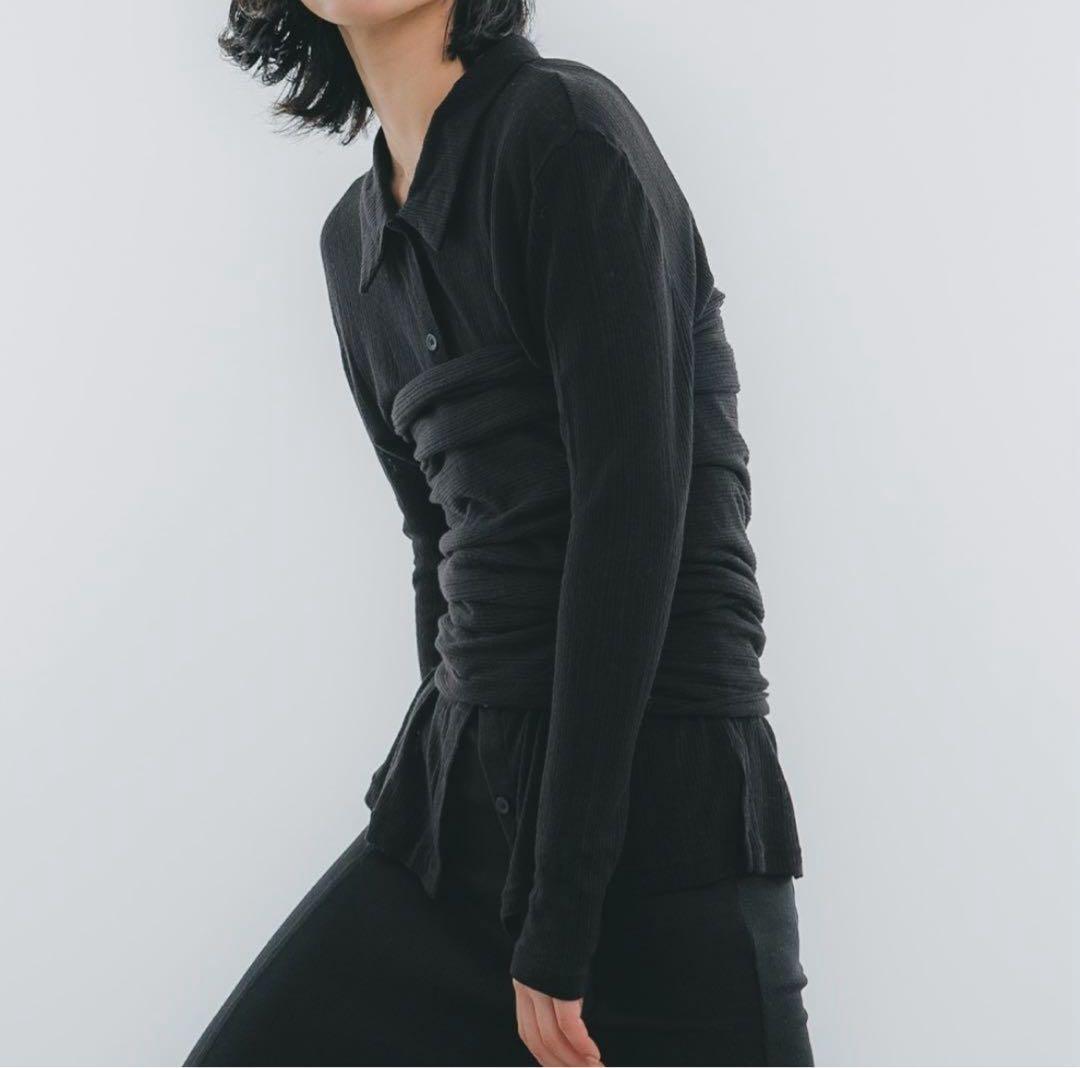 トップス OAF WOOL SHEER BUSTIER CARDIGAN BLACK