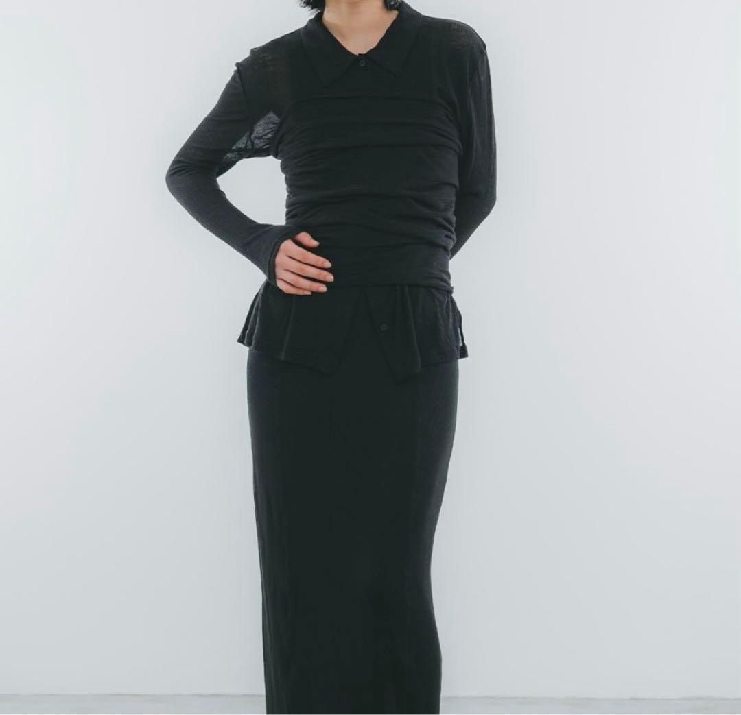 トップス OAF WOOL SHEER BUSTIER CARDIGAN BLACK