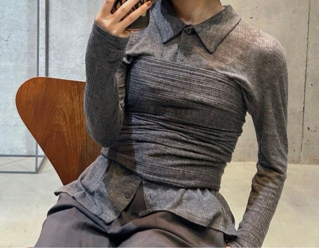 トップス OAF WOOL SHEER BUSTIER CARDIGAN BLACK