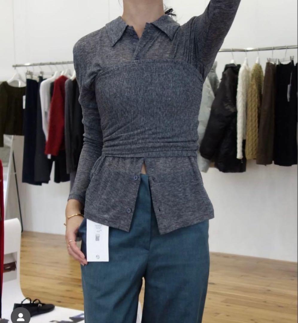 トップス OAF WOOL SHEER BUSTIER CARDIGAN BLACK